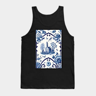 Floral Garden Botanical Print with Delft Blue and White Tank Top